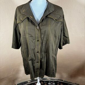 Vintage Gene Ewing BIS Womens California Sunwash Denim Shirt Olive Green Medium